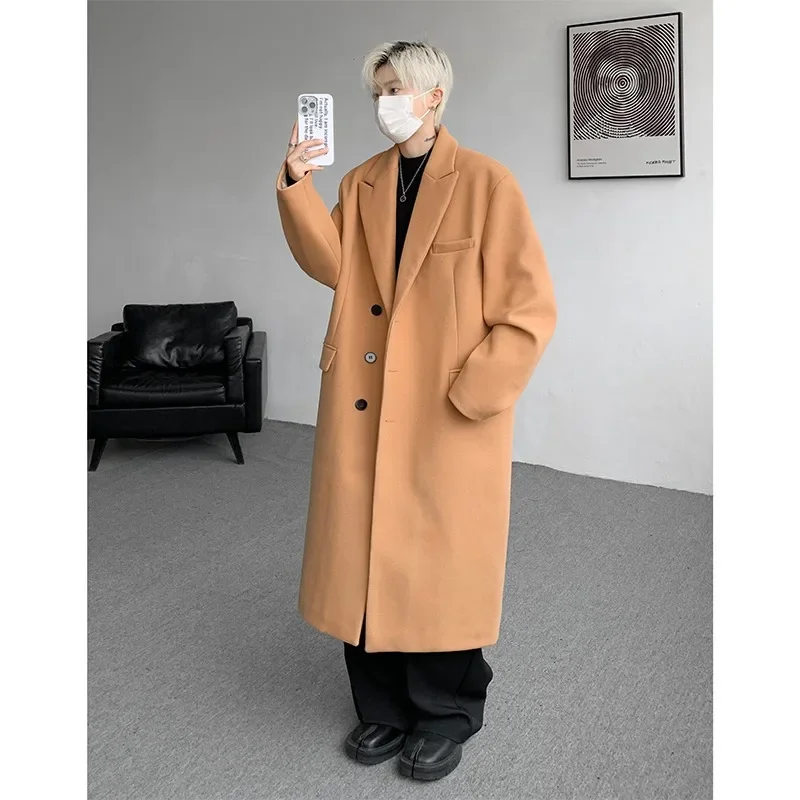 Autumn and Winter Woolen Trench Coat Over The Knee Men Loose