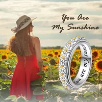 2025 New Rotatable Rotated Women Rings Stainless Steel Daisy Sunflower Anti Stress Ring for Girls Boho Fashion Jewelry Gift - Image 2