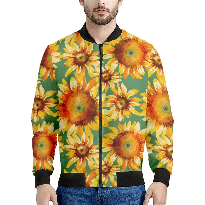 thumbnail image 1 of Chaqueta con cremallera y estampado 3D de girasoles para hombre, sudaderas con capucha y estampado floral de plantas, abrigos de gran tamaño de manga larga para la calle, 1 of 4
