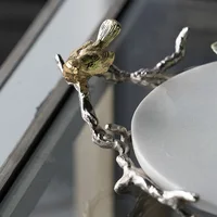 Vintage Two Bird Statues Alloy Tray White Marble Home Decoration Round Retro Tray Bread Plate For Home Kitchen Church Wedding 2