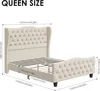Queen Size 54.3” Tall Platform Bed Frame with Deep Button Tufted Wingback Headboard and Footboard,  ZL 2