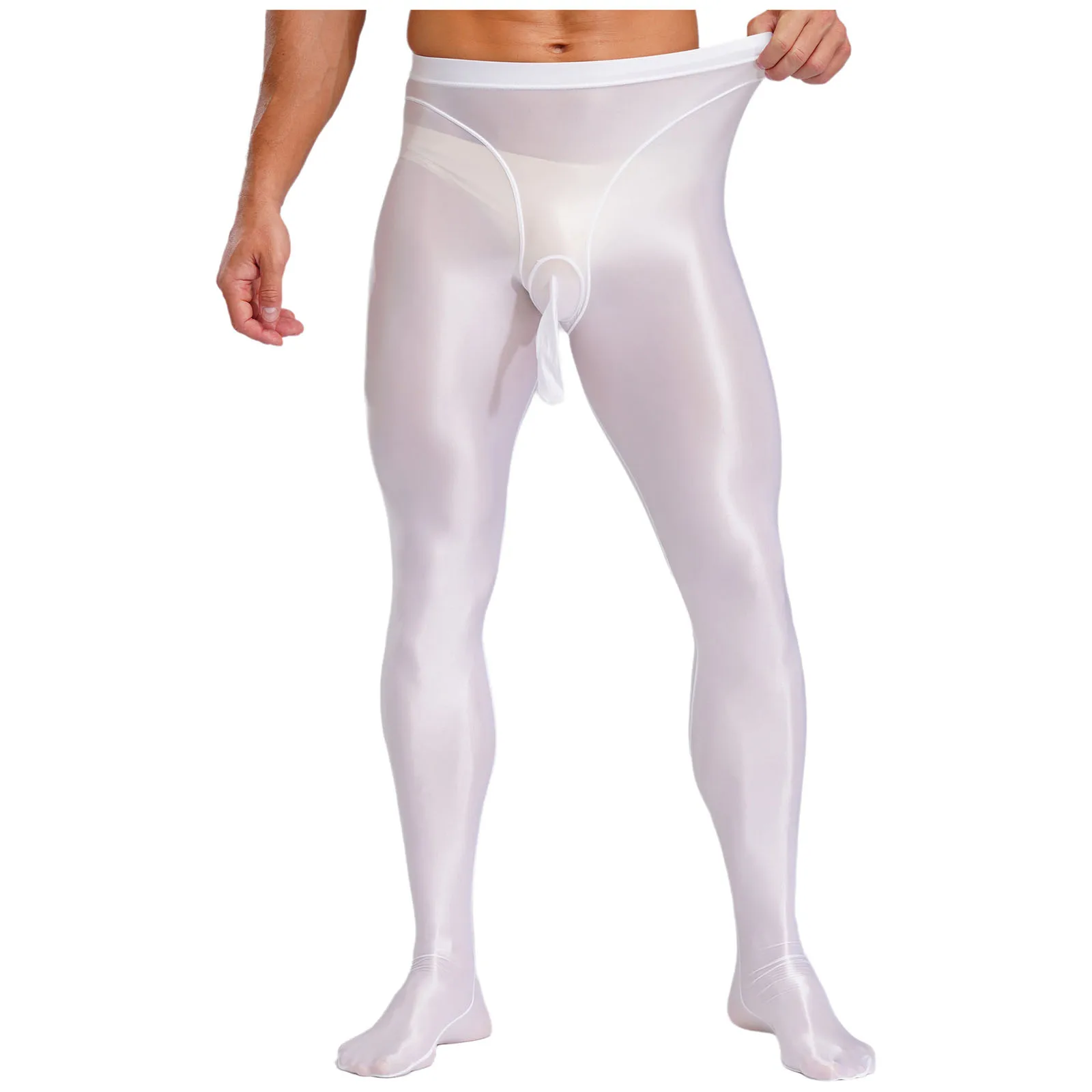 Sexy Mens Glossy Silky Stockings Lingerie Tights Sheer Pantyhose Stocking Bulge Pouch Footed Dance Yoga Workout Underwear Pants