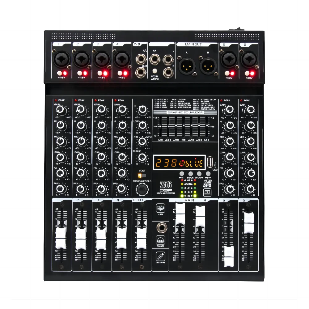 

8 Channel Mixer Professional Portable Mixer Blue Tooth USB Computer Input 48v Power Supply Recording Sound DJ Mixer
