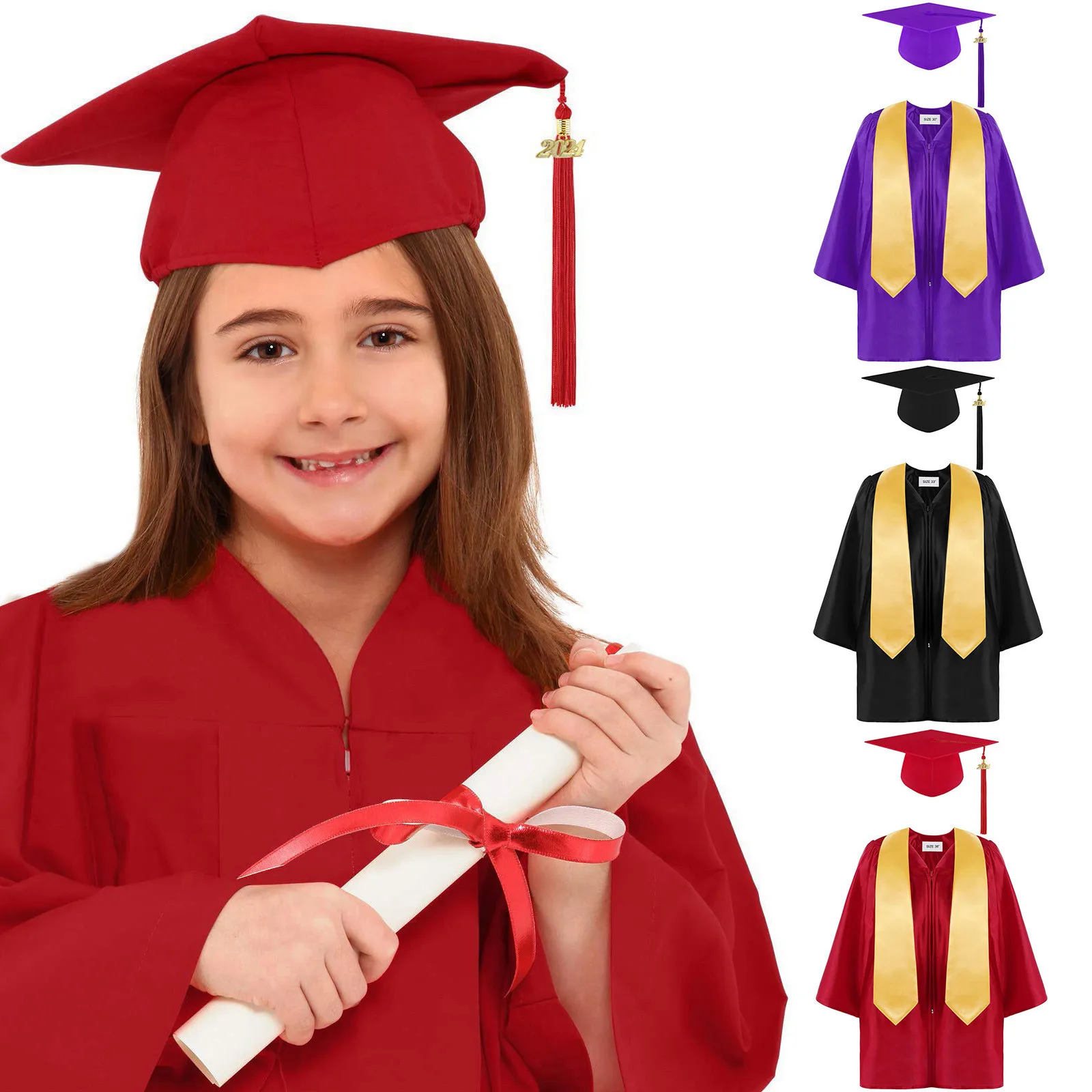 Kids Academic Dress School Uniforms For Children Preschool Kindergarten Graduation Gown Shawl Tassel Cap Set ping
