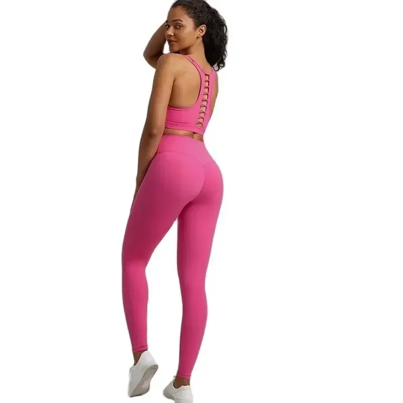 

Women Gym Fitness Yoga Set Legging Back Cross Sport Bra Top 2pc Suit Comprehensive Training Jog Womencutout Tie Round Neck