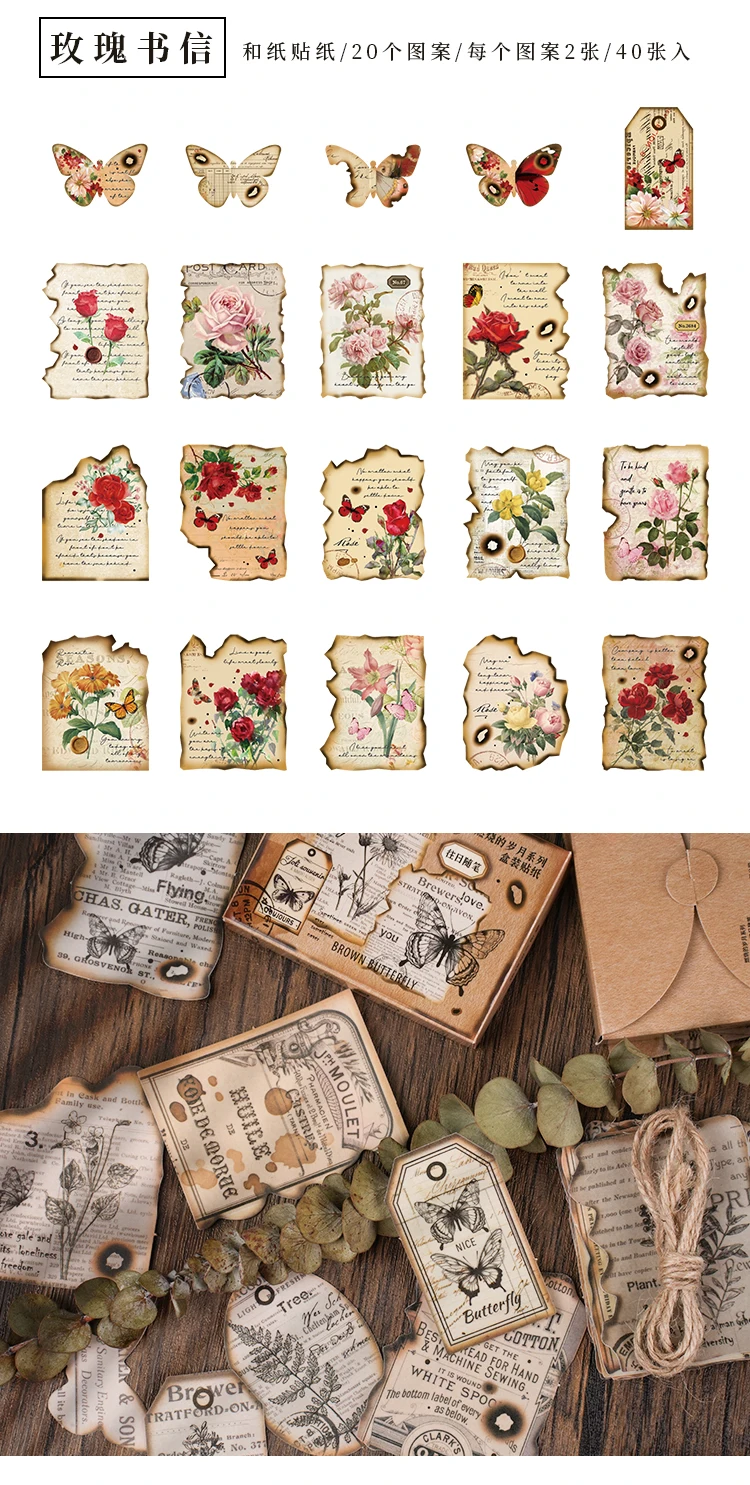 40 Blatt/Box Vintage Aufkleber DIY Scrap booking liefert Collage Junk Journal ing Material Handwerk Tagebuch Dekor Etikett Aufkleber – Detail 10
