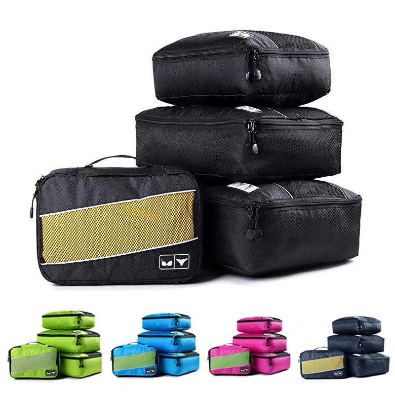 

3PCS Compression Travel Bag Packing Portable Cubes Set Compressible Storage Luggage Organizer Shoe Mesh Visual Lightweight Bags