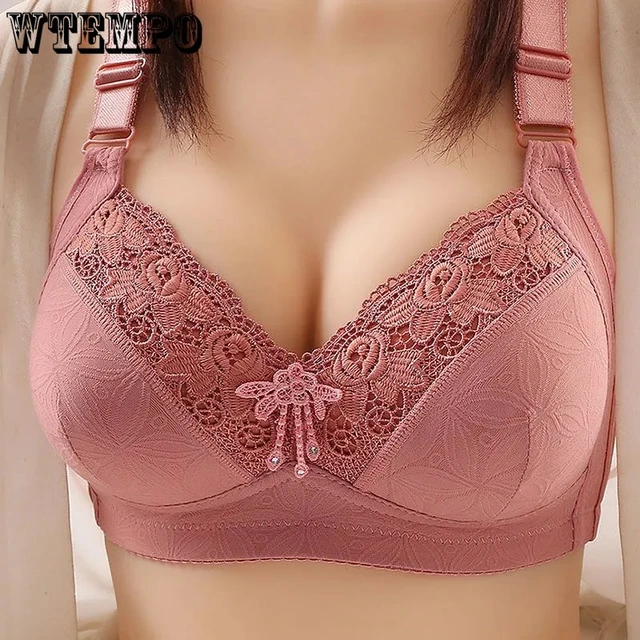 Lingerie For Women Women's No Steel Ring Breathable Mesh Bra Large Size Big  Breast Comfort Underwear Women's Thin Push Up Bra Underwear Women