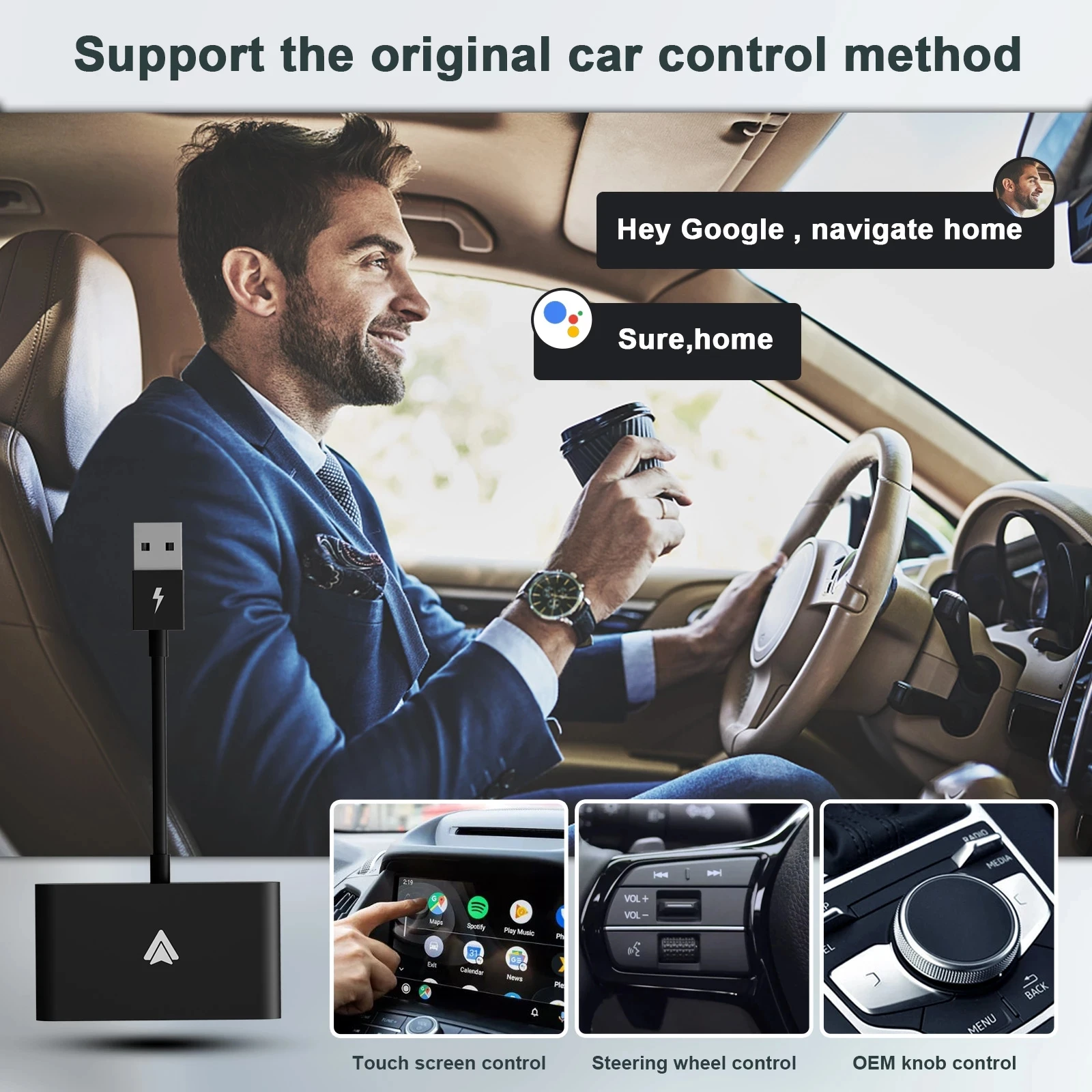 Adaptador Sem Fio Android Auto Para Carros Automotivos Com De Fábrica OEM  Plug & Play Easy Setup , Converte O