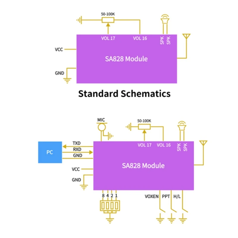 Radios SA828 All-In-One VHF Frequency 134Mhz -174Mhz 1W 3-5Km Embedded Walkie Talkie Module Easy To Use