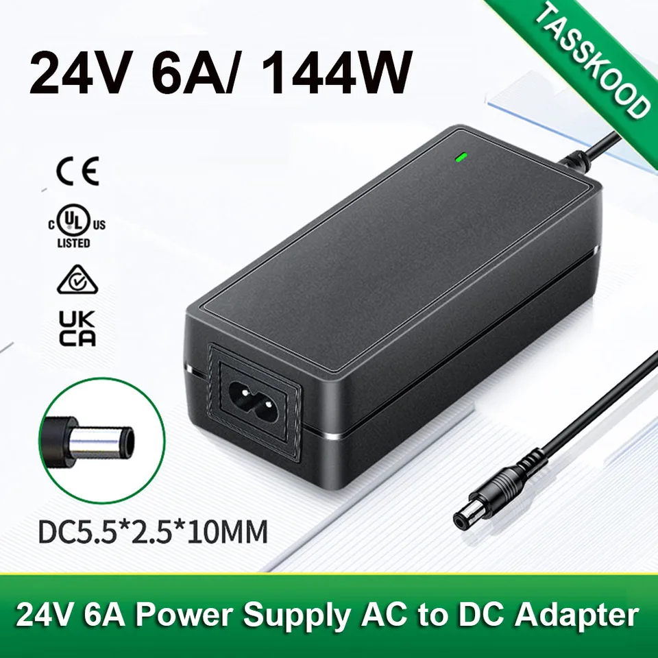 AOYADAISU 24V 6A Power Adapter – 144W, Stable DC Supply For LED Strips, Routers, More