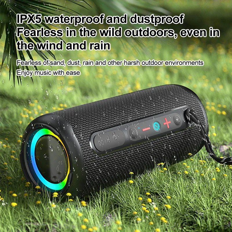 Rockmia EBS-613 Portable RGB Speaker Bluetooth 5.3 Powerful Bass box 1800MAH Outdoor Waterproof Colorful LED Light Fabric Mesh