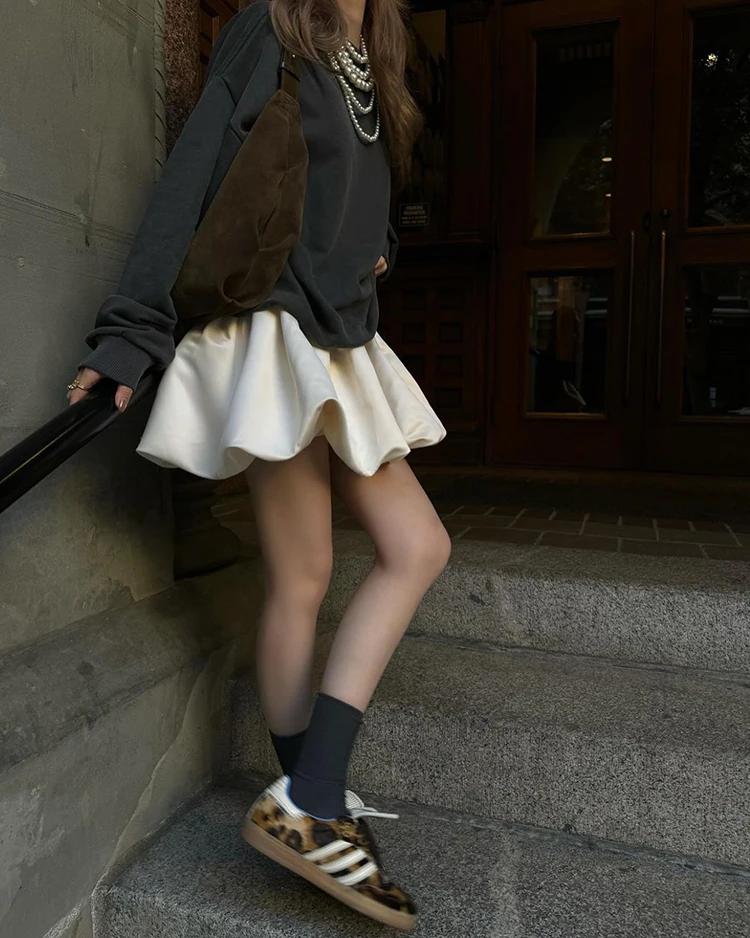 Spring Summer Sweet Cute Soft Shiny Satin Mini Bud Skirt Women with Shorts High Waist Short Luxury Designer Clothes