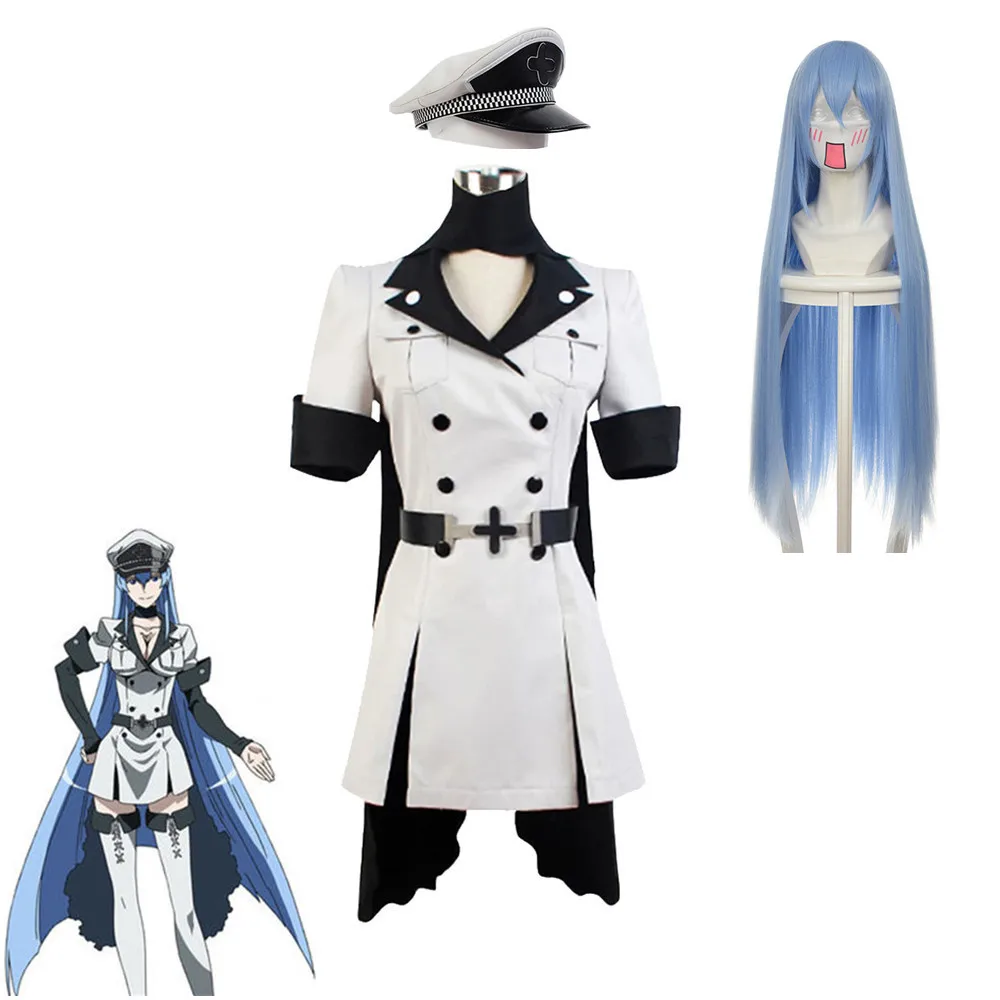 

Аниме Akame Ga KILL! Женский костюм для косплея Esdese Esdeath, боевая униформа, платье, пальто, шарф, пояс, шляпа, костюм на Хэллоуин, карнавал, женский