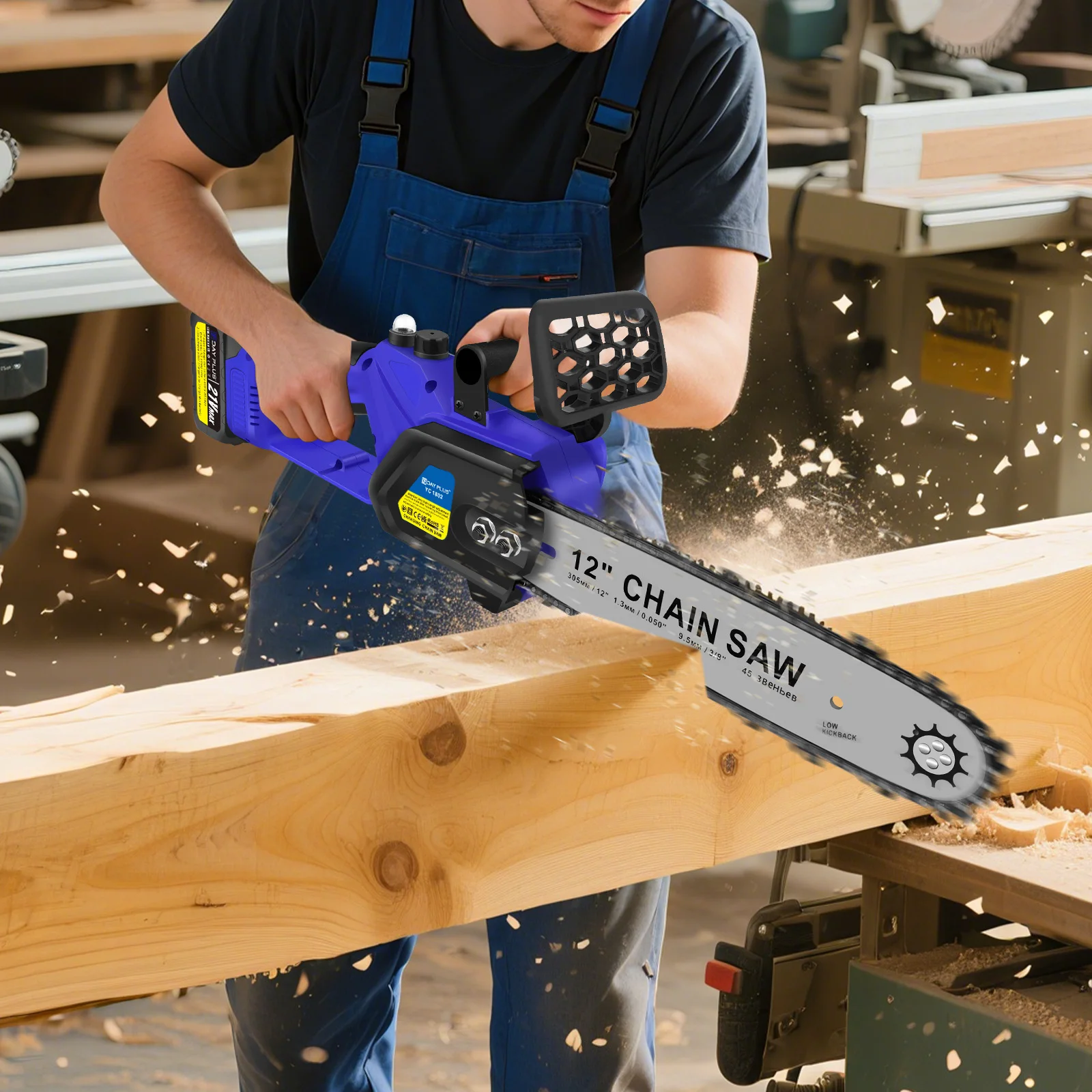 12 Zoll Akku-Kettensäge 6000W Tragbare Batteriebetriebene Kettensäge Handgeführte Kettensäge für Baumschnitt, Astschnitt und Holzschneiden – Detail 7
