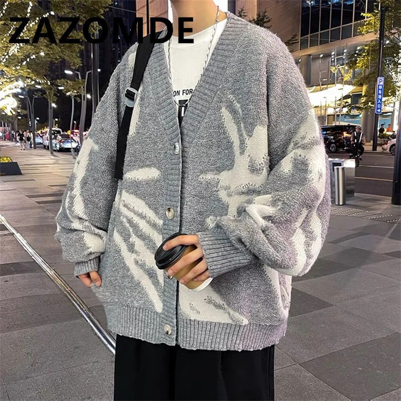 ZAZOMDE 하라주쿠 오버사이즈 스웨터, 일본 스타일 스트리트웨어, 한국 패션 가디건 점퍼, 남성용 니트 스웨터, 가디건 코트