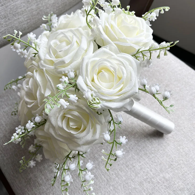 Bride Bouquet Wedding Accessories White Ivory Roses Silk Flowers Artificial Groom Buttonhole Bridesmaids Mariage Bridal Bouquets wedding bouquets artificial rose flowers