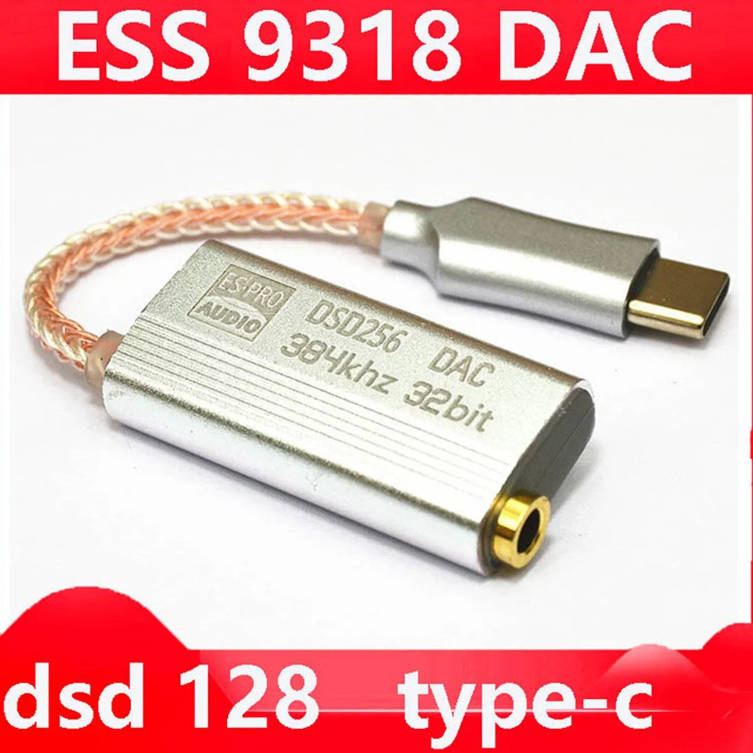 ABKQ-DAC ES9318 USB 유형 C 헤드폰 어댑터 안드로이드 유형 C 3.5MM용 Hifi 디코딩 AMP 어댑터 사운드 카드