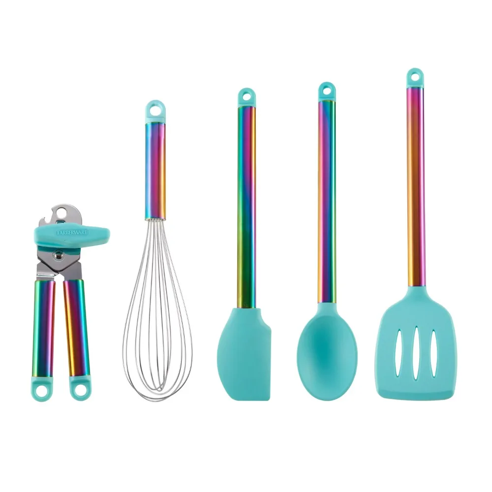 Farberware 5-piece Iridescent and Aqua Kitchen Tool and Gadget Set cooking  kitchen utensils set kitchenware gadget Spatula spoon - AliExpress