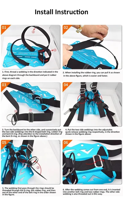 Scuba Diving Backplate Harness System – Adjustable Straps, Removable Shoulder Pads, 3 D-Rings