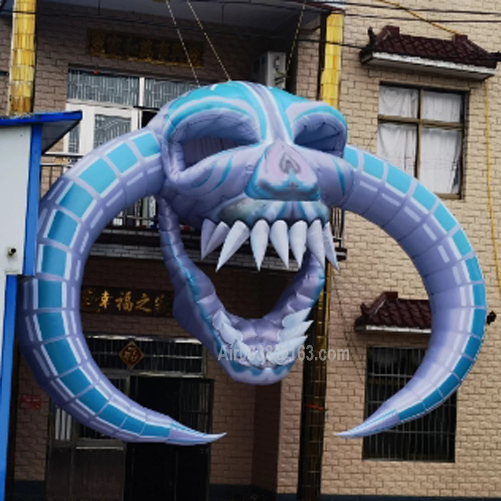 Outdoor Horned Inflatable Skull Arch Giant Airblown Hell Skull Skeleton Head Entrance Archway For Halloween Party Decoration 3