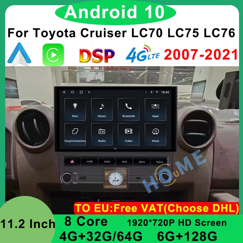 

11.2 Inch Android 10 6+128G Car Radio Player For TOYOTA LAND CRUISER LC70 LC75 LC76 GPS Navigation DVD Multimedia Carplay 07-21