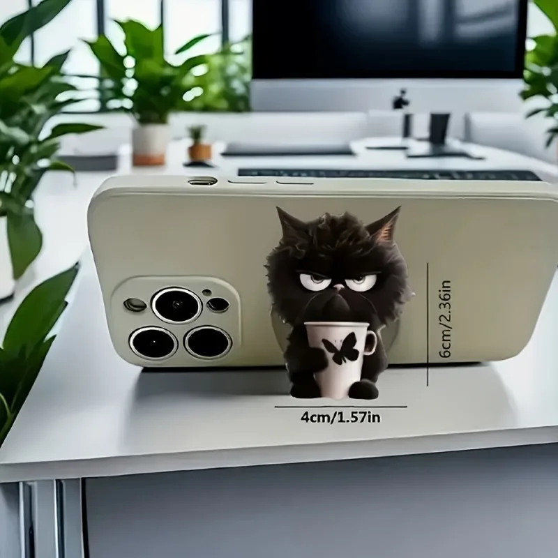 Adorable Black Cat Portable Phone Stand | Acrylic Folding Grip Holder