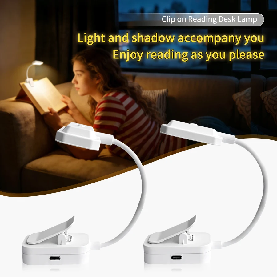 Portable Rechargeable LED Desk Lamp with Clip - Eye Protection and 3 Color Modes for Study, Reading, and Bedroom Ambiance