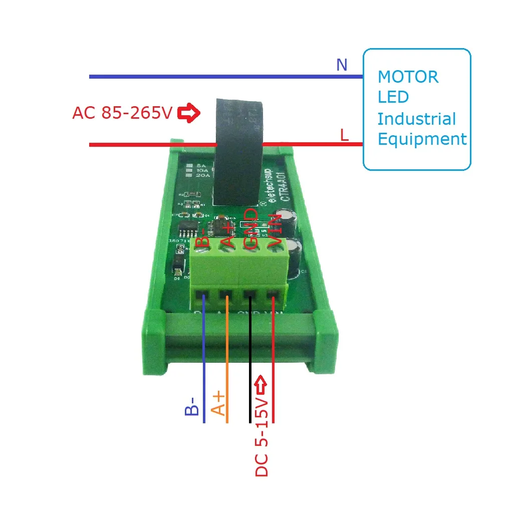 

5A/10A/20A 110 220V 50HZ/60HZ RS485 Current Collector Ammeter MODBUS PLC Current Analog Acquisition AC Transformer Meter Module