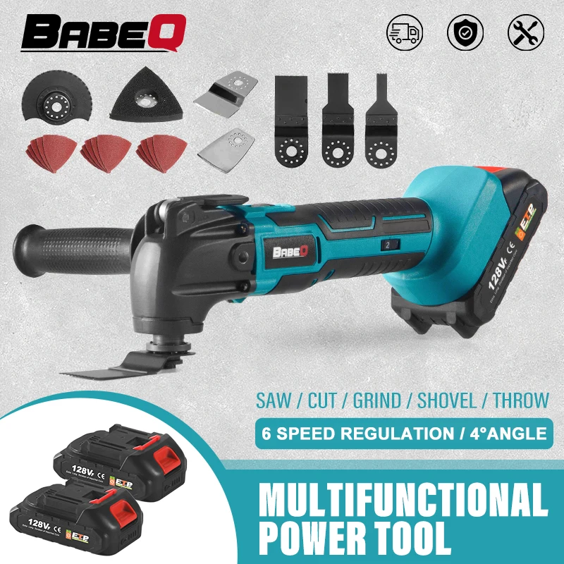 BABEQ-Outil multifonction oscillant sans balais, tondeuse électrique sans fil, pelle, scie à découper, outils électriques de décoration, 6 vitesses, 18V