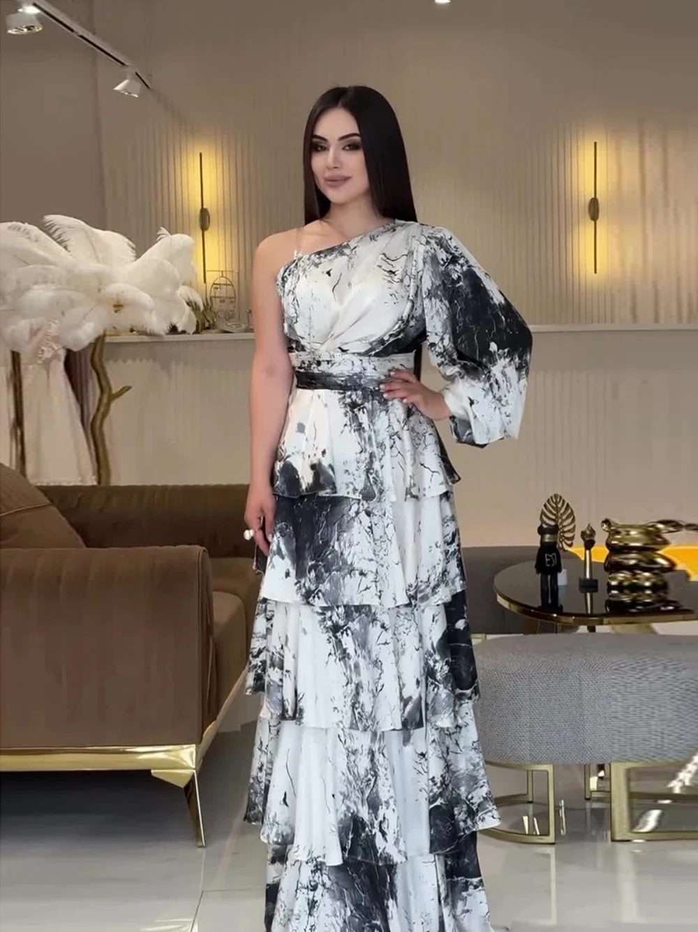 للبيع فستان حفلات شيفون ناعم متدرج للنساء طباعة أن...