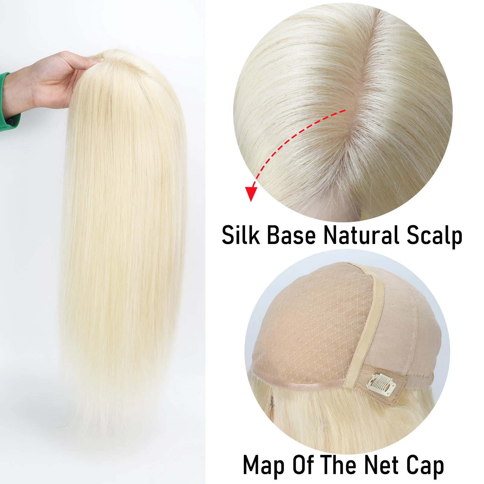 라이트 블론드 인모 6x6인치 실크 스킨 베이스 가발 18인치 100% 천연 유럽인모 가발 자연스러운 두피 PU와 탄성망