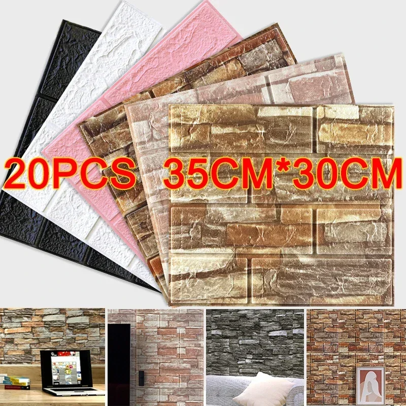 

20pcs 3D Wallpaper Brick Pattern Stickers for Living Room Bedroom TV Vinyl Decor Self Adhesive Papel Pintado De Pared.