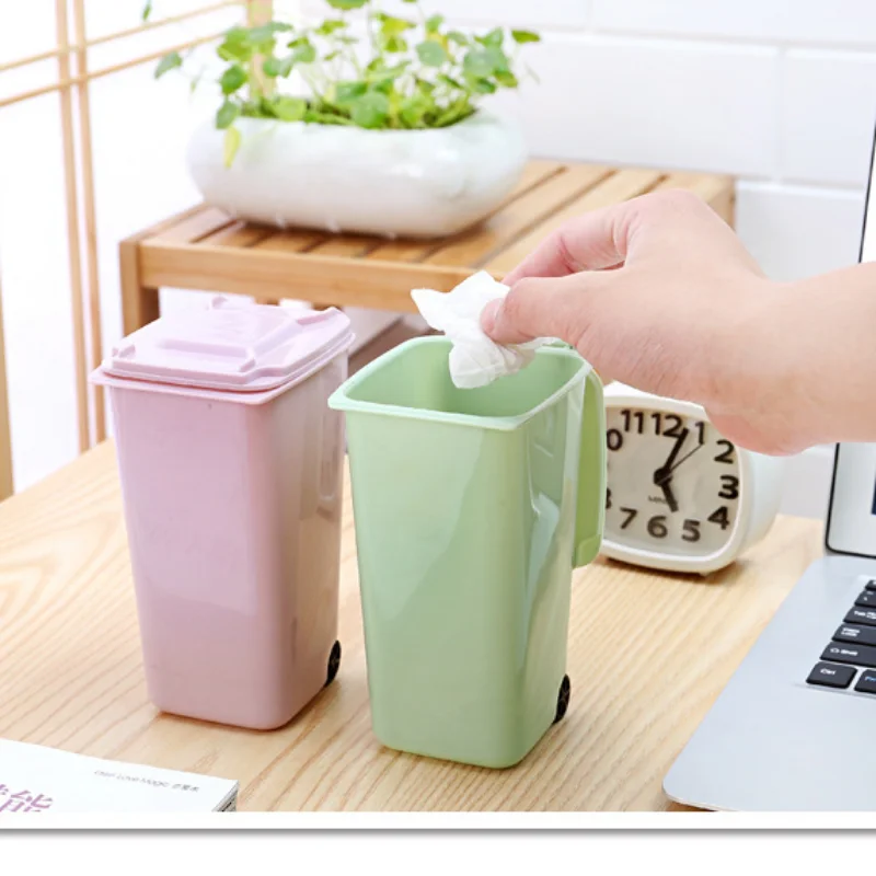 Mini Desktop Trash Can Plastic Waste Bins with Lid Office Supplies office supplies set