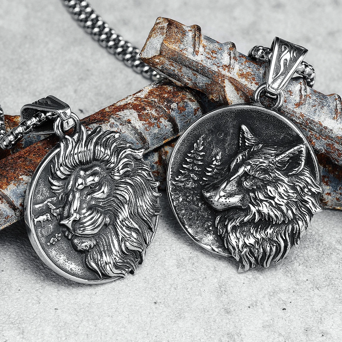 Majestic Lion Necklaces 316L Stainless Steel Wolf Clan Men Pendants Wild Chains Rock Punk For Boyfriend Male Jewelry Best Gift