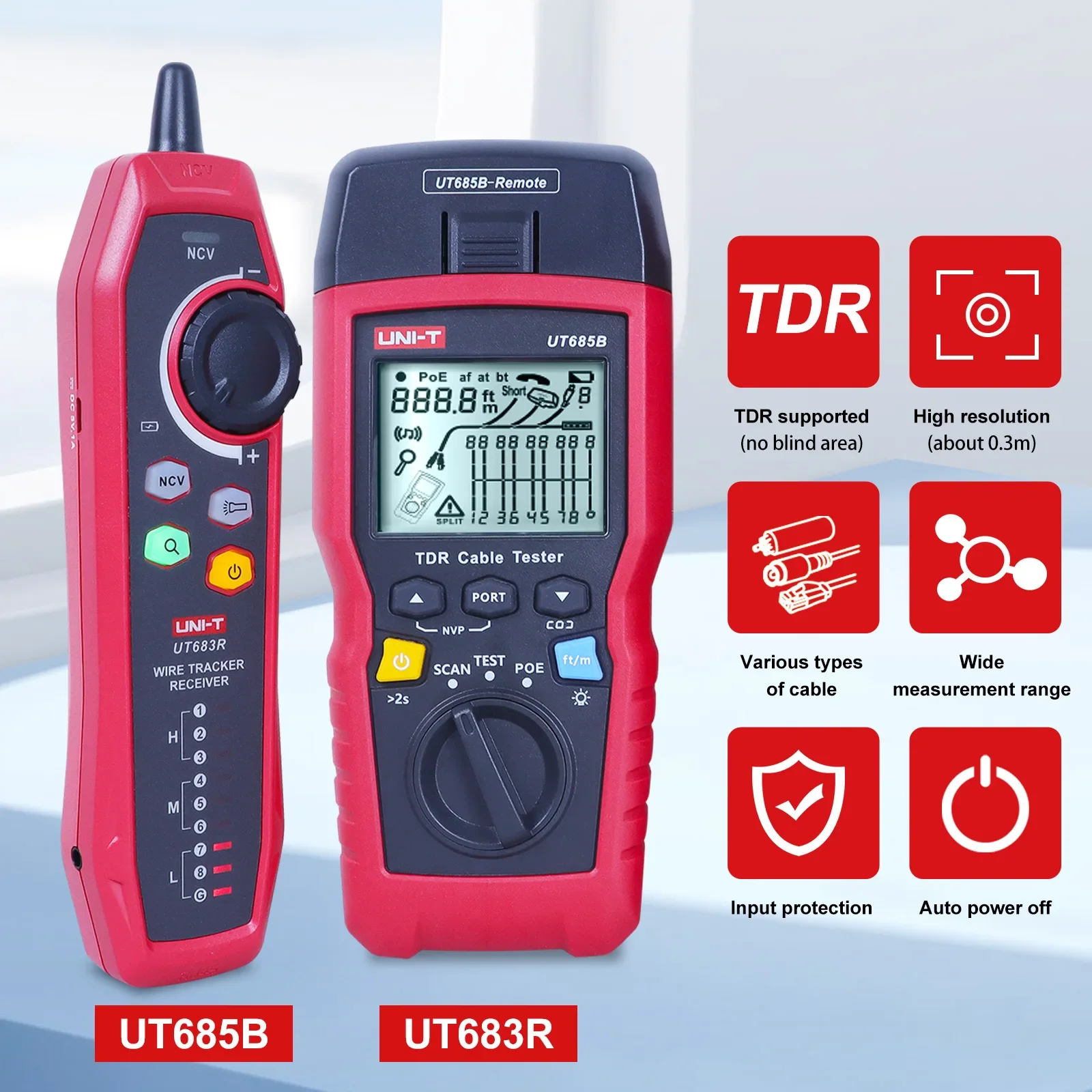 UNI T UT685B KIT Handheld TDR Cable Tester 2.8 Inch LCD POE Network Cable Length Sequence Detector RJ45 RJ11 Plug Adapter