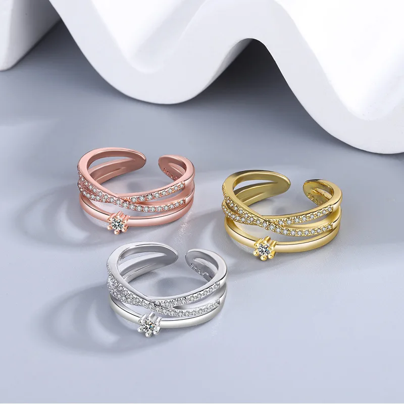 

925 Sterling Silver overlapping Zircon Rings For Women Engagement Luxury Designer Jewelry Wholesale Free Shipping Offers