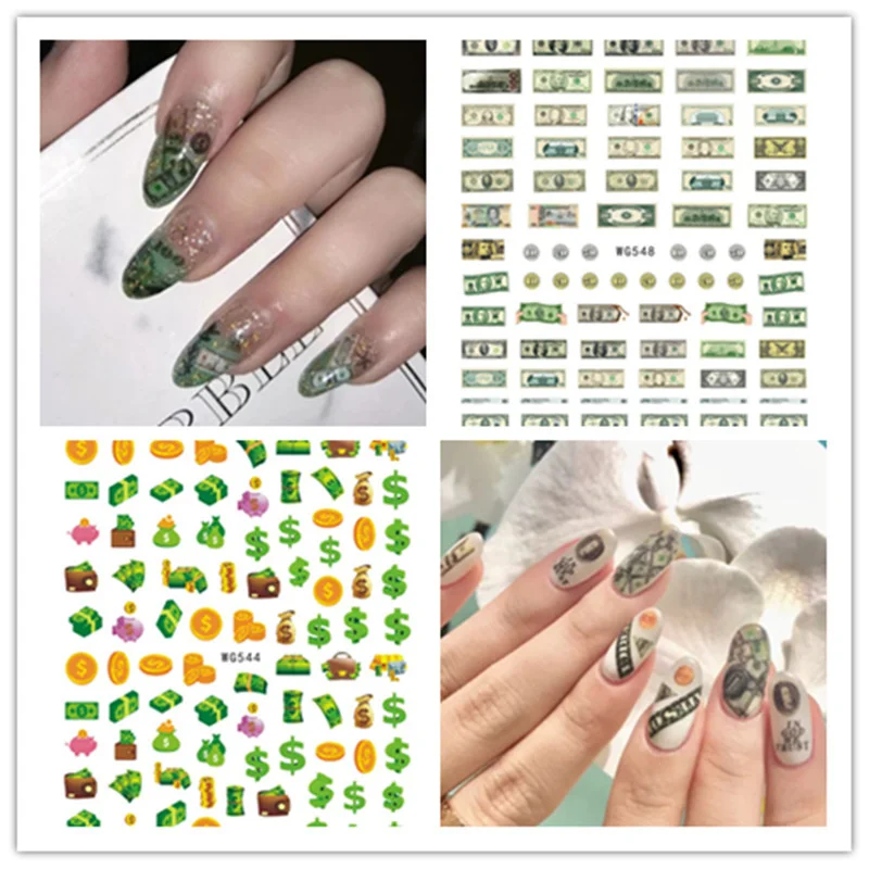 1pcs/2022 New Dollar Money Design Nail Art Stickers 3d Selfadhesive