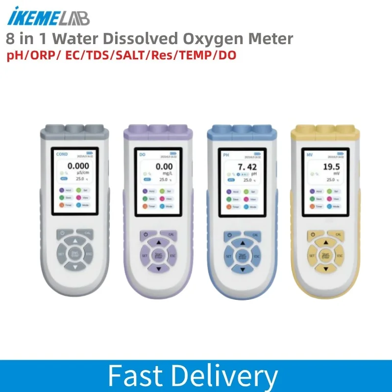 IKEME 디지털 용존 산소 계량기, 높은 정확도의 디지털 용존 수 테스트, 8 in 1, pH, ORP, EC, TDS, SALT, Res, TEMP, DO