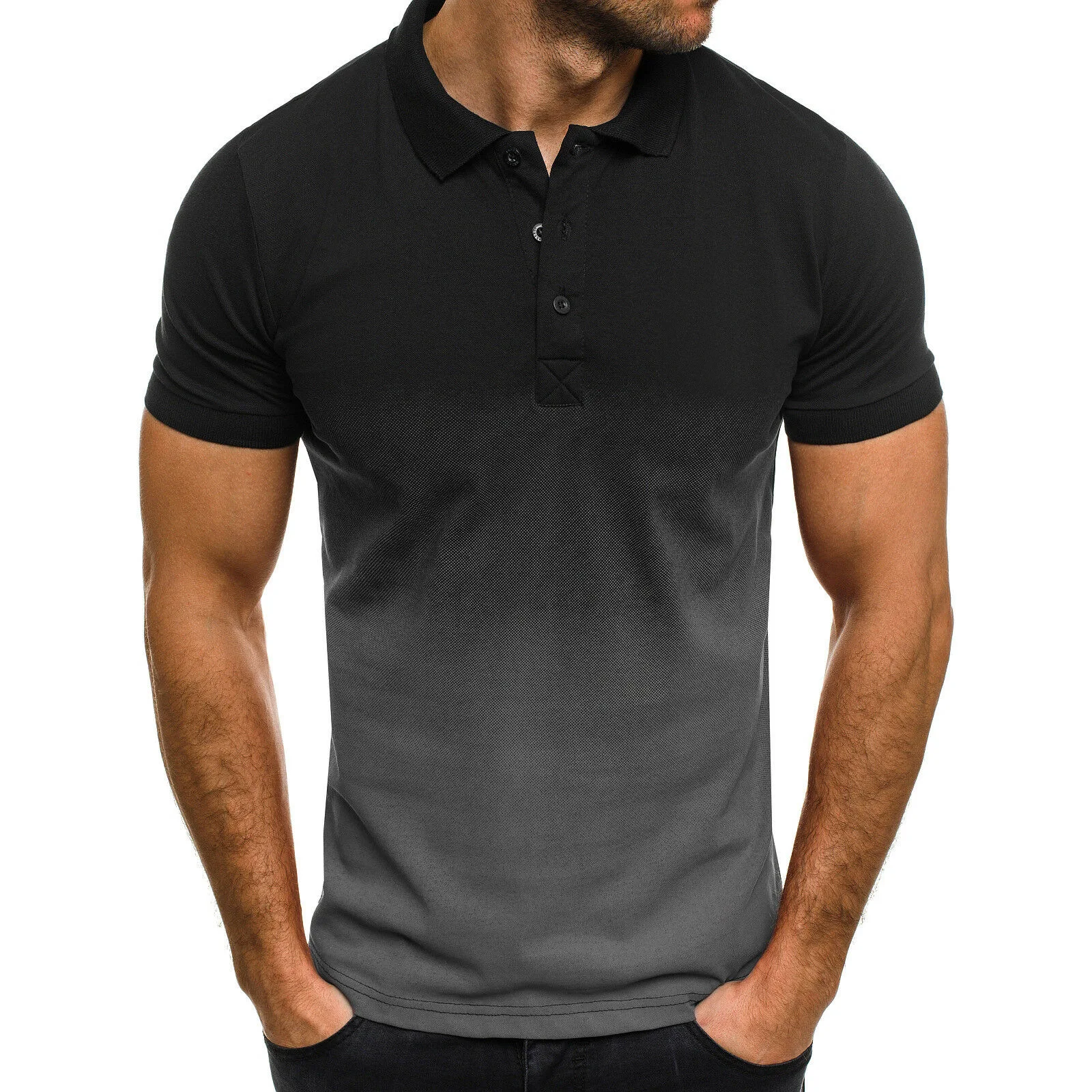 

2023 Brand New Men's Casual T-Shirt 3D Digital Print Gradient Color Lapel Men Polo Tees Shirt Short-Sleeved Man Polo Shirts