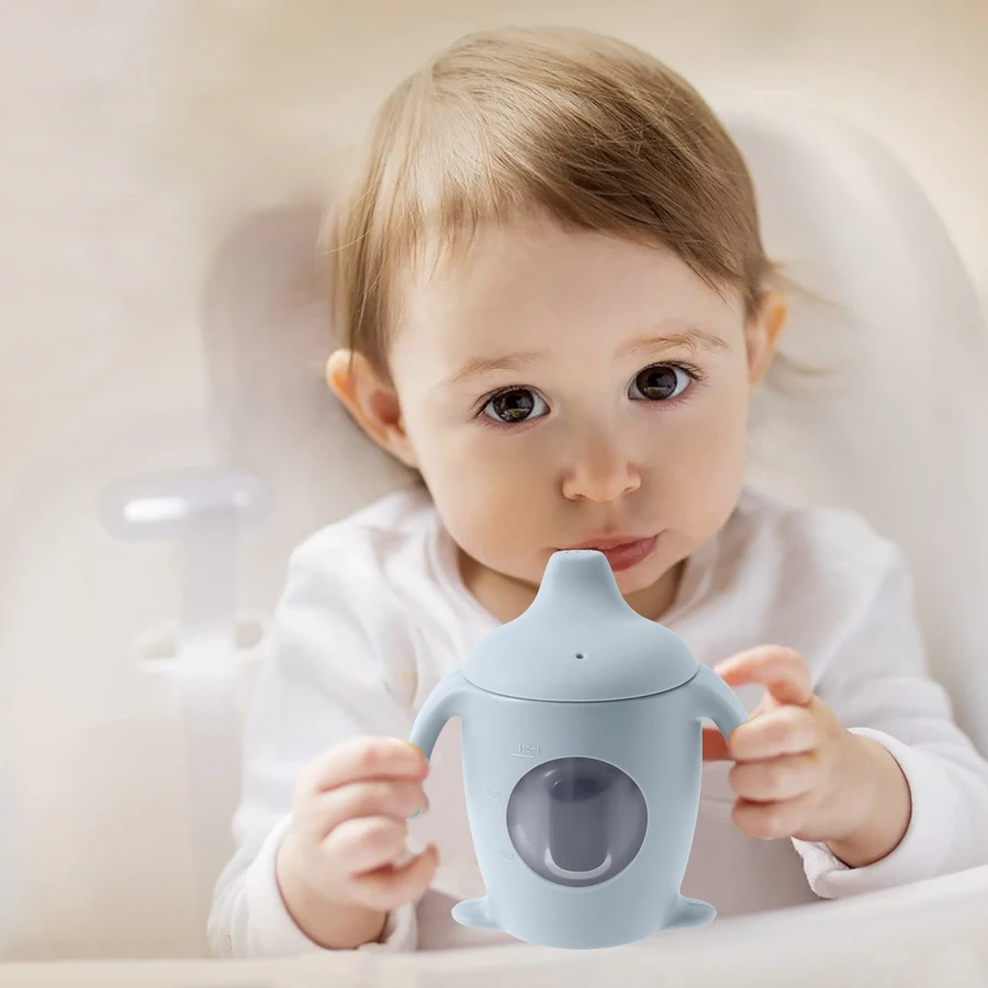 1PCS Toddler Trainer Cup Kids Dining Cup Baby Silicone Transparent Water Bottle With Handle  Milk Cups For Toddlers Baby Stuff 6