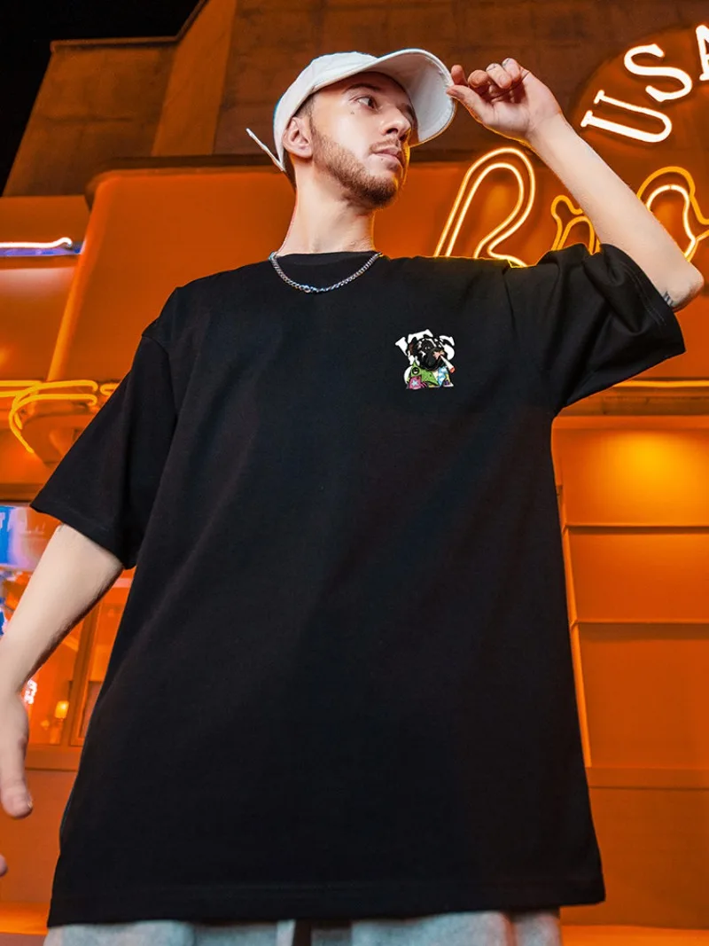 2026 미국 레트로 트렌디 브랜드 패러디 강아지 반팔 티셔츠 남녀 인스타그램 인기 순면 티셔츠