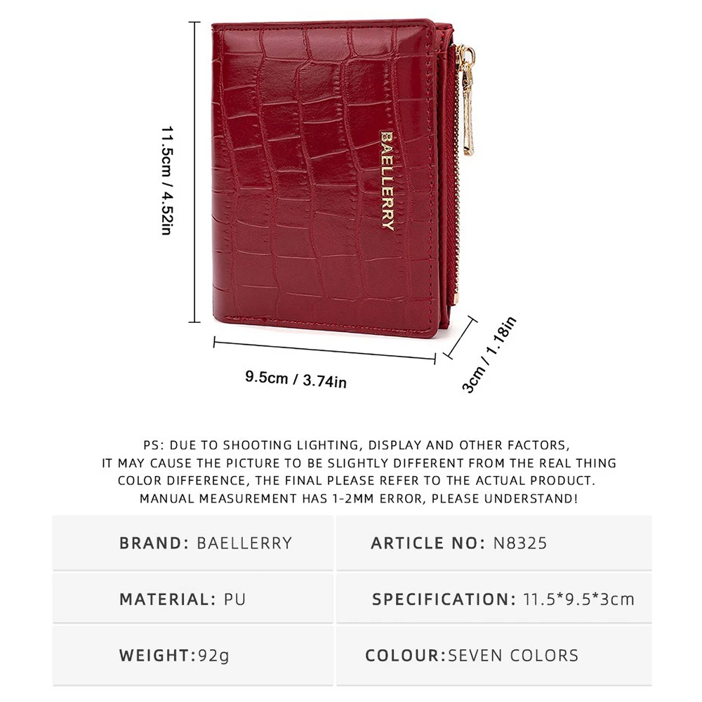 Baellerry Short Zipper Wallet for Women - PU Leather RFID Safe, 4+ Card Slots, Mini Purse (Lightweight & Travel)