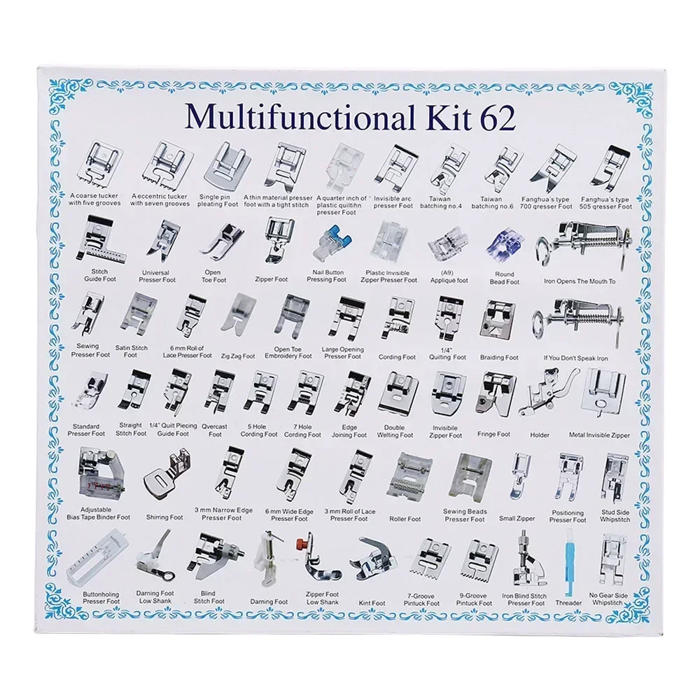 재봉틀 노루발 프레스 11-82 개/대 Brother Singer Braiding Blind Stitch OverLock 지퍼 롤러 눈금자 부품 용 키트