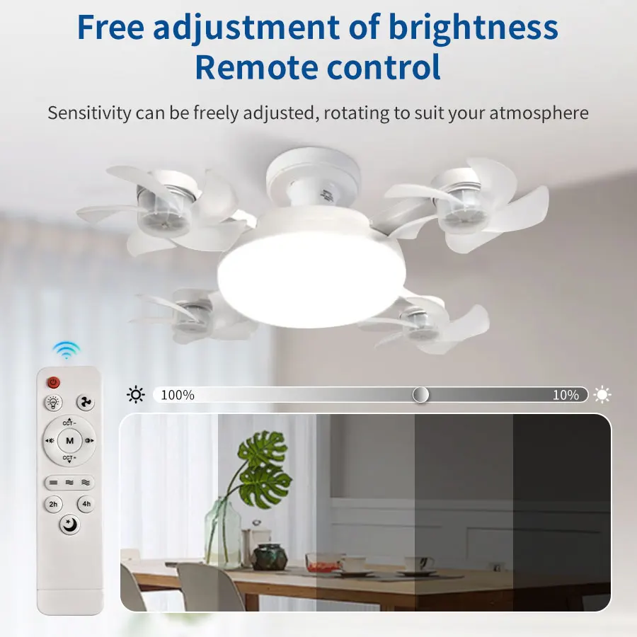 E27 Fan Light 2-in-1 60W  Drone Design Ceiling Fan Light with Remote Control AC85-265V Fan Lighting Bulb for Home Restaurant