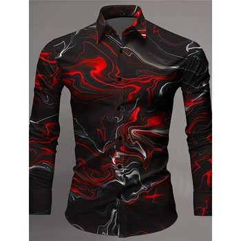 2024 New 3D Printing Color Gradient Art Abstract Graphics Fashion Casual Comfortable Cool Men's Long Sleeve Shirt For Dating