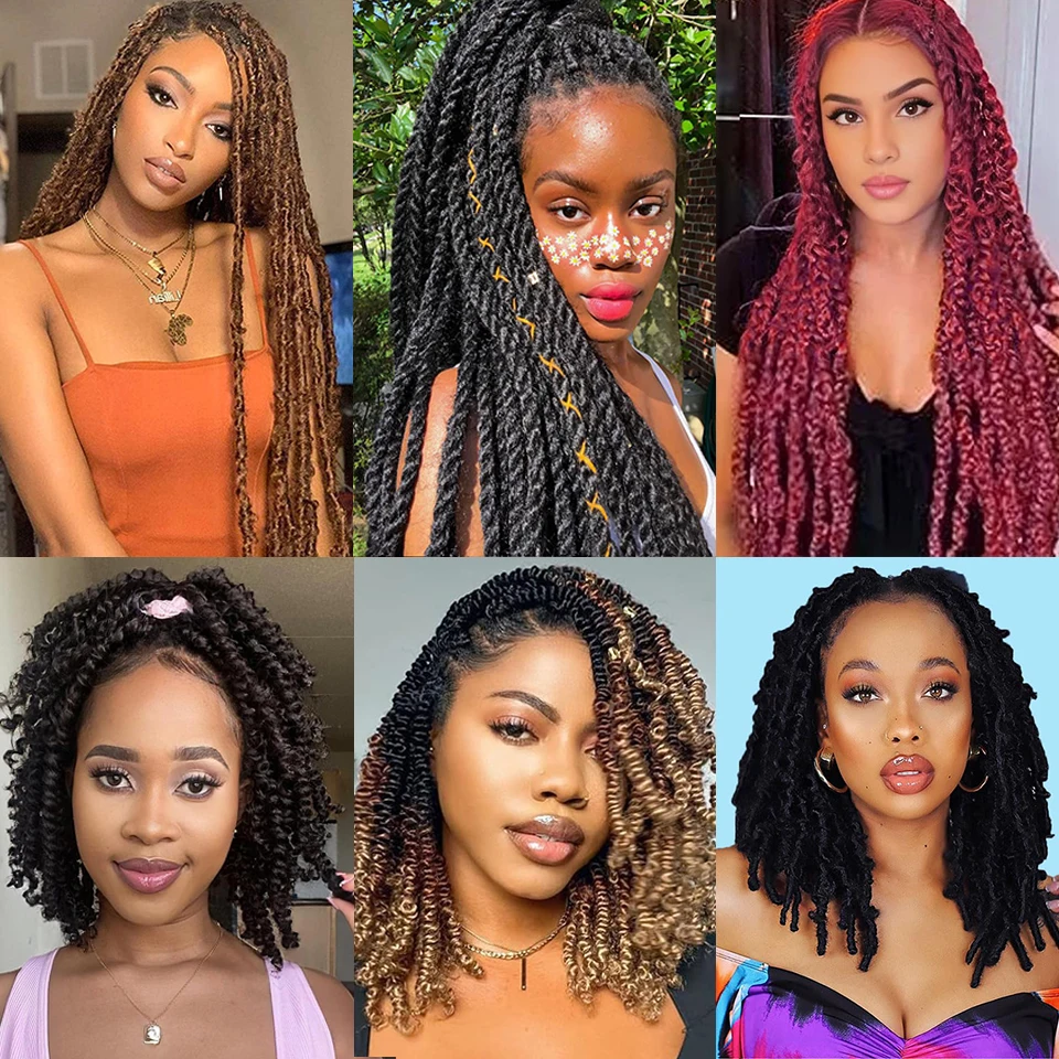 New Springy Afro Twist Hair 24 16 12 Inches Ombre Brown Afro Kinky Twist Hair Extension For Boho Braids Soft Locs Crochet Braids 6