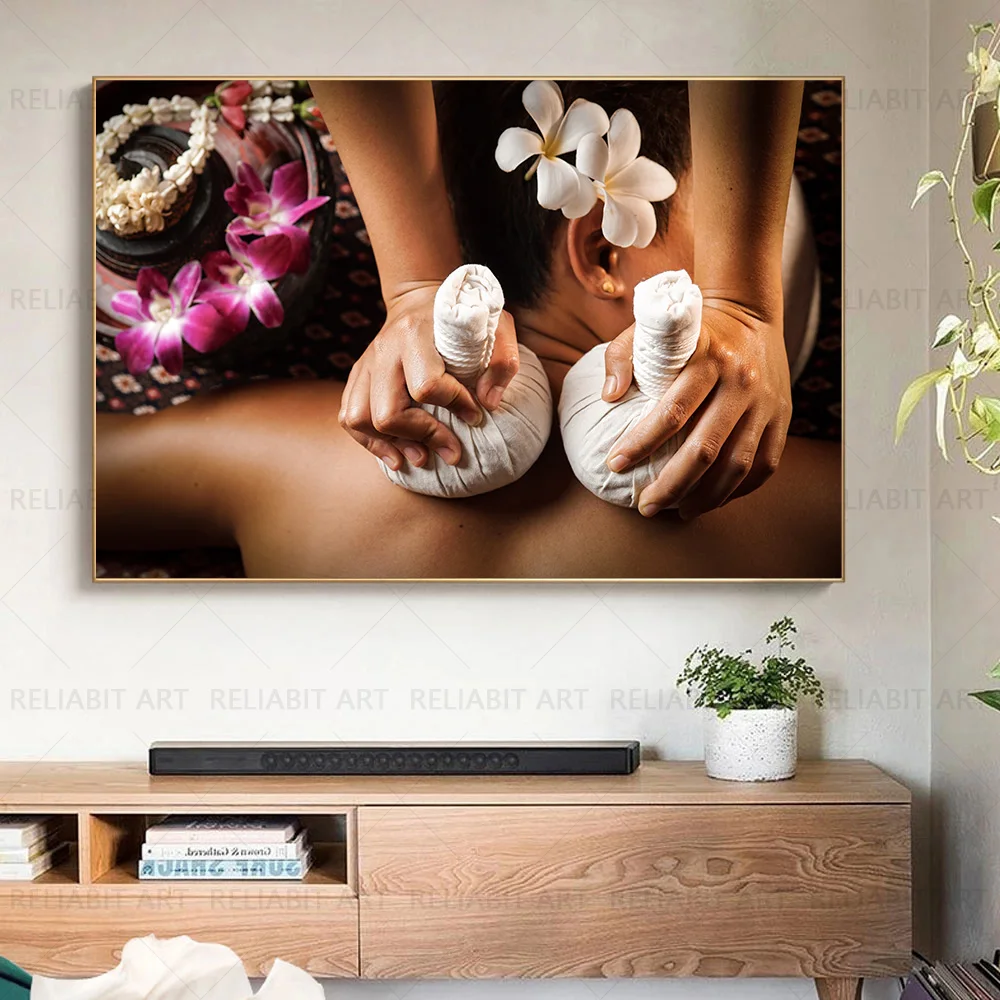 Thai Water Body Spa Canvas Painting Body Massage Orchid Zen Stone Posters and Prints Flower Wall Pictures for Salon Home Decor