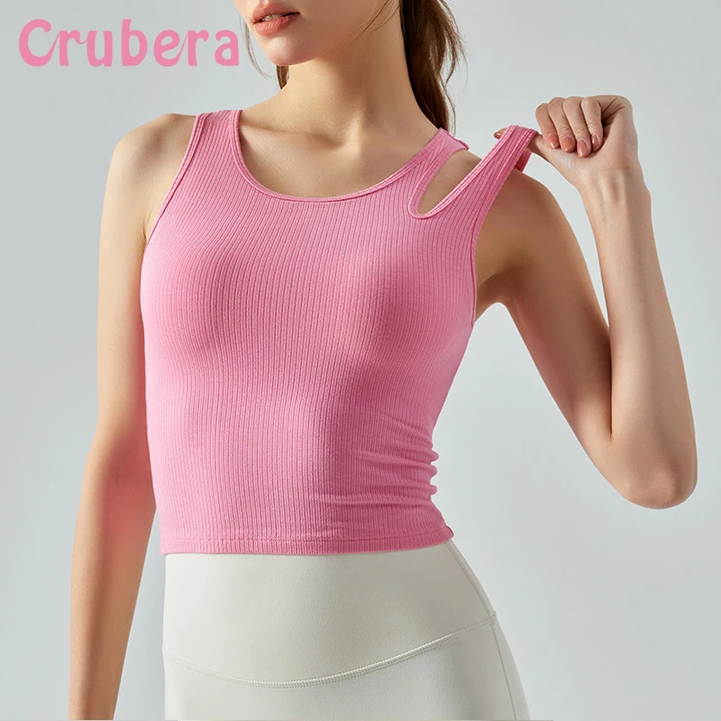 

Crubera Summer French Pit Strip Asymmetrical Hollow Shoulder Strap Sports Vest Women Pilates Breathable Quick Drying Yoga Vest