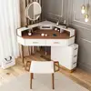 Modern Corner Makeup Vanity Table with LED Lighted Mirror, Vanity Desk with 5 Drawers, Piano Finish, Solid Wood Legs, Stool 1